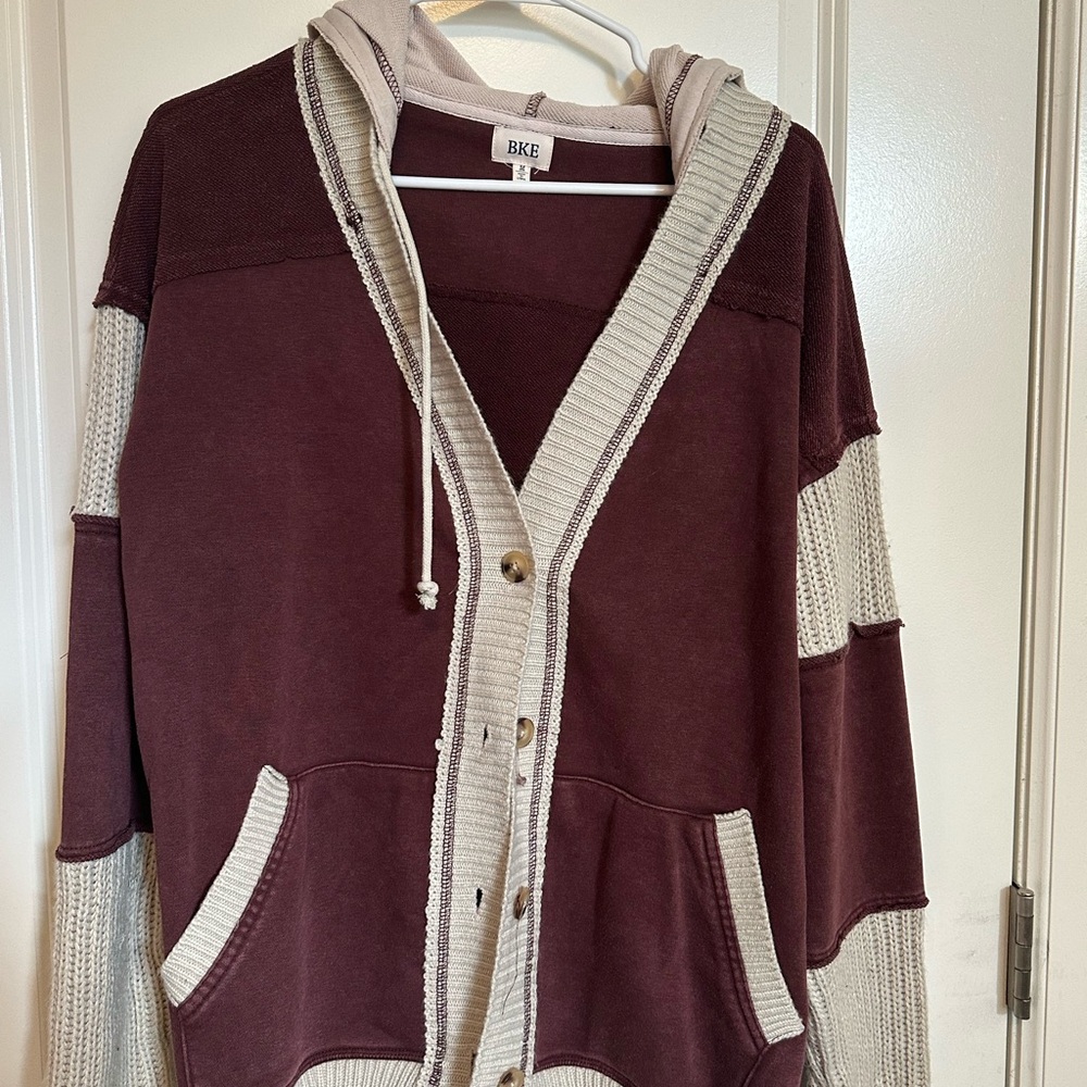 BKE Women's Maroon and Beige Cardigan